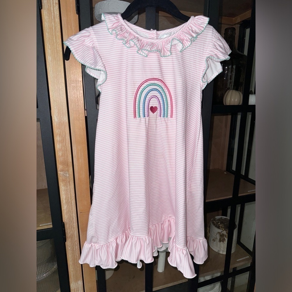 Cecil & Lou rainbow appliqué embroidered dress ruffles collar girls heart short